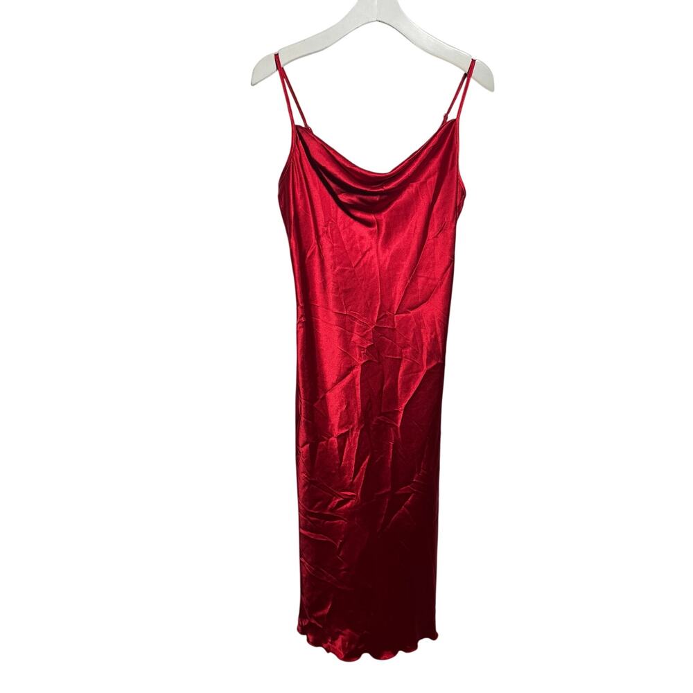 BeBe‎ Swoop Neck Romantic Slip Midi Dress Women M Red USA Y2K 90s Closet Staple